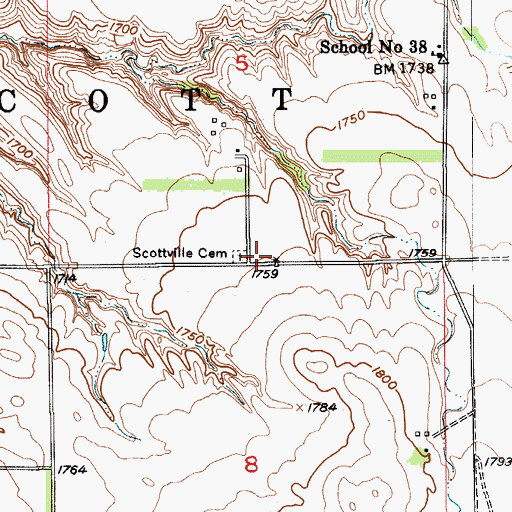 Topographic Map of Scottville Cemetery, NE