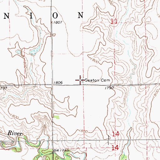 Topographic Map of Seaton Cemetery, NE