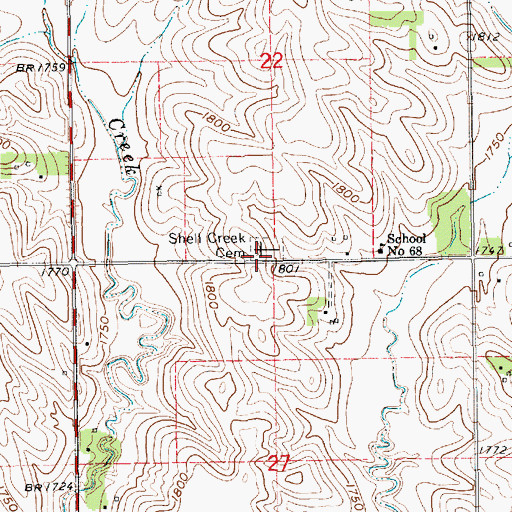 Topographic Map of Shell Creek Cemetery, NE