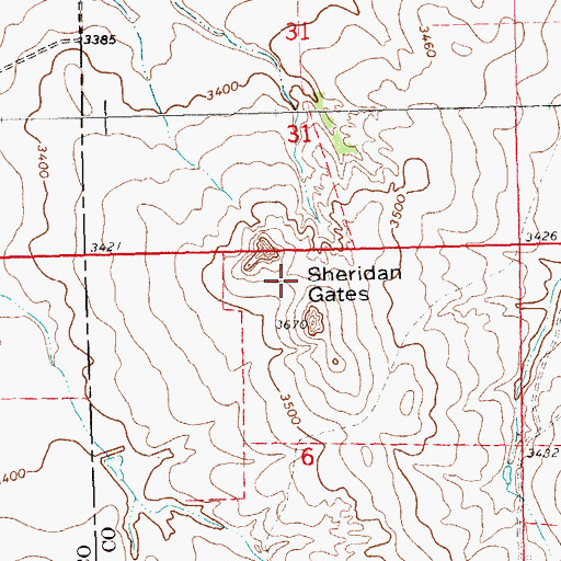 Topographic Map of Sheridan Gates, NE