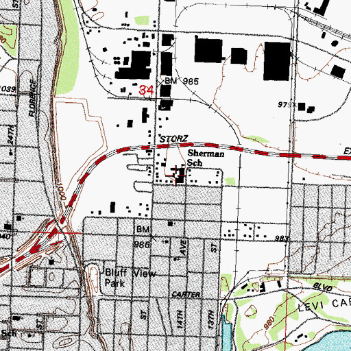 Topographic Map of Sherman Elementary School, NE