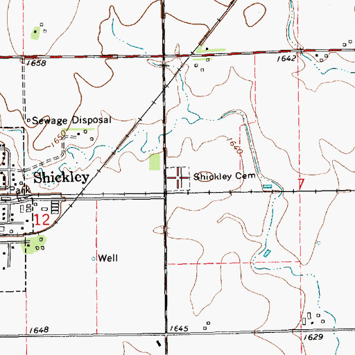 Topographic Map of Shickley Cemetery, NE