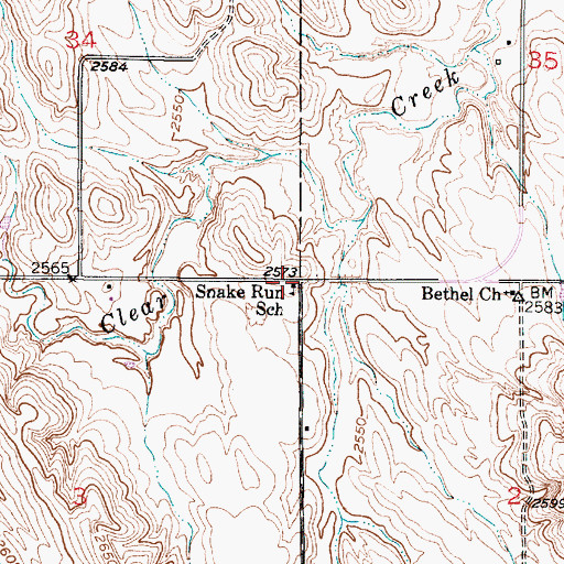 Topographic Map of Snake Run School (historical), NE
