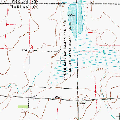Topographic Map of South East Sacramento State Wildlife Mgt Are, NE