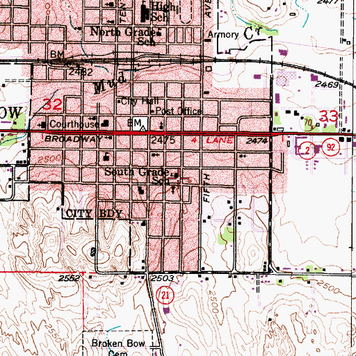 Topographic Map of Custer Elementary School, NE