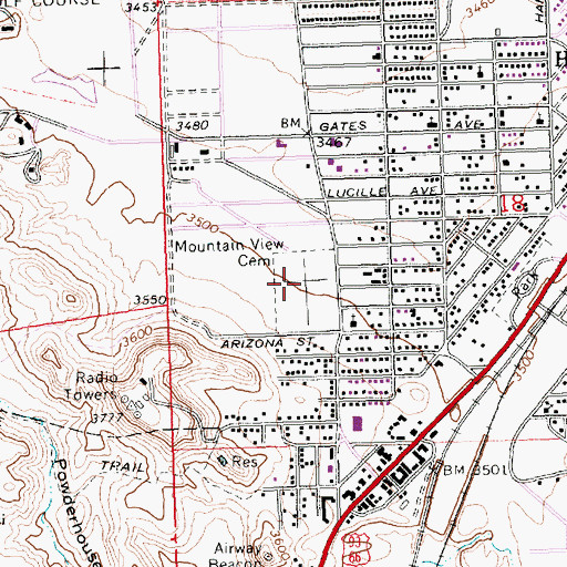 Topographic Map of Mountain View Cemetery, AZ