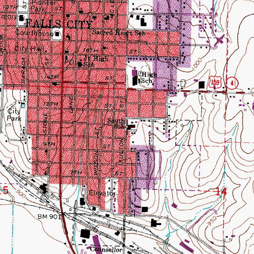 Topographic Map of Falls City South Elementary School, NE