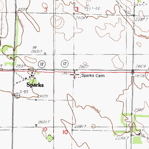 Topographic Map of Sparks Cemetery, NE