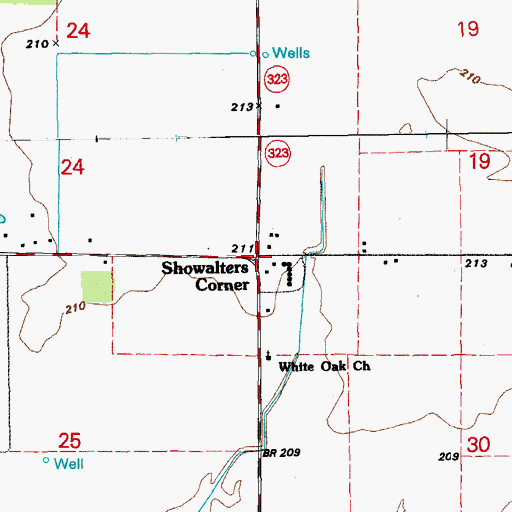 Topographic Map of Showalters Corner, AR