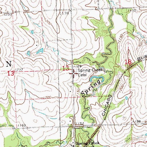 Topographic Map of Spring Creek Cemetery, NE