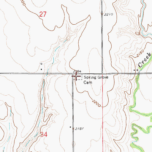 Topographic Map of Spring Grove Cemetery, NE