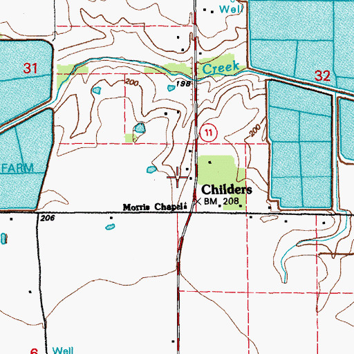 Topographic Map of Morris Chapel, AR