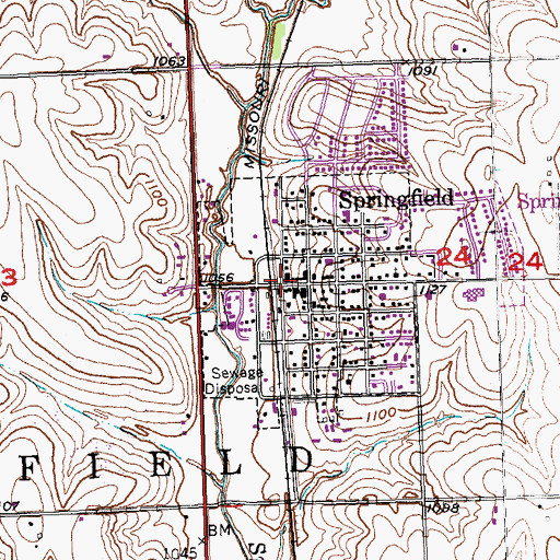 Topographic Map of Springfield, NE