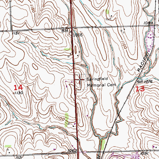 Topographic Map of Springfield Memorial Cemetery, NE