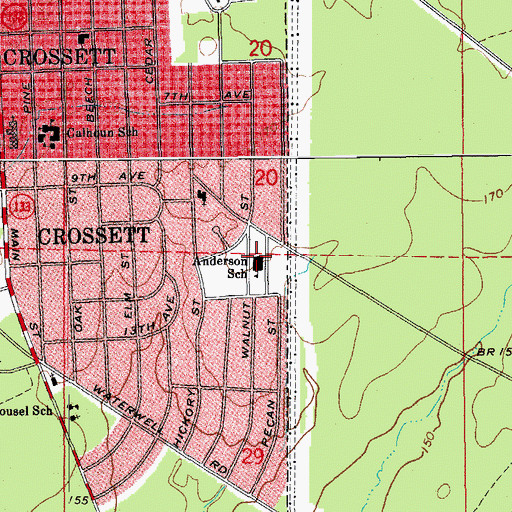 Topographic Map of Crossett Elementary School, AR