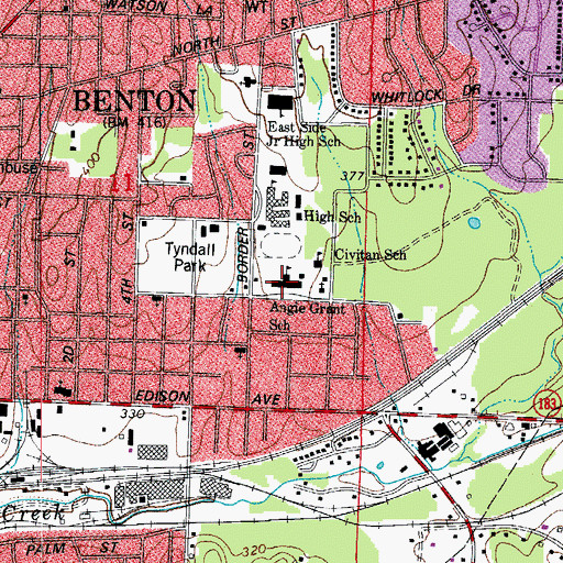 Topographic Map of Angie Grant Elementary School, AR