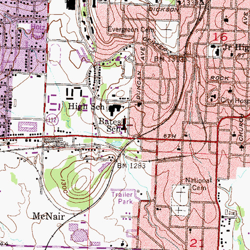 Topographic Map of Bates Elementary School, AR