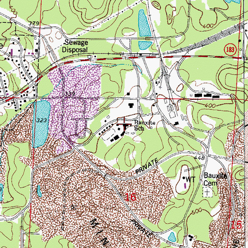 Topographic Map of Bauxite High School, AR