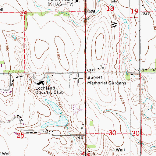 Topographic Map of Sunset Memorial Gardens, NE