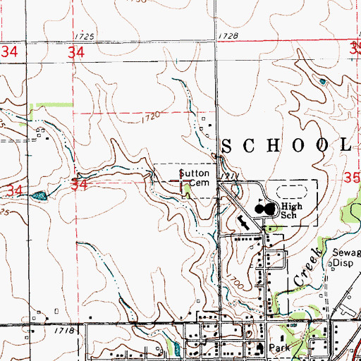 Topographic Map of Sutton Cemetery, NE