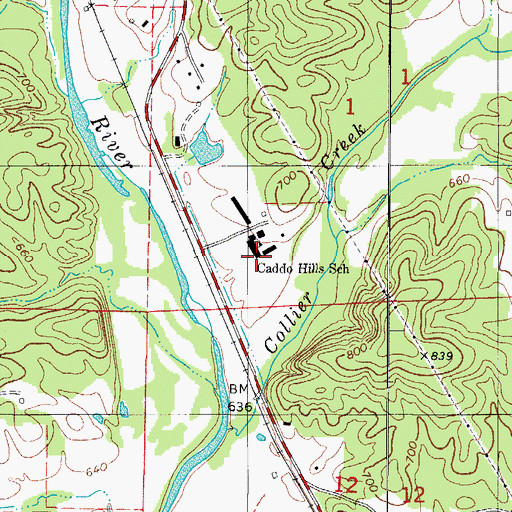 Topographic Map of Caddo Hills High School, AR