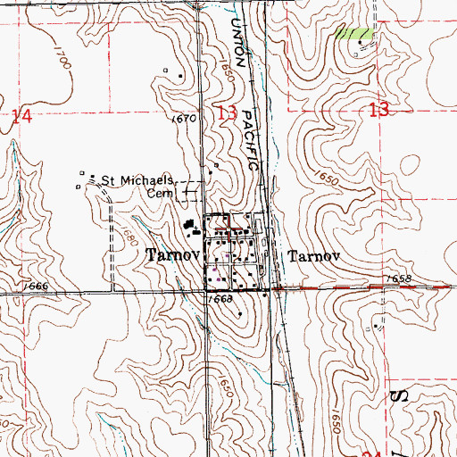 Topographic Map of Tarnov, NE