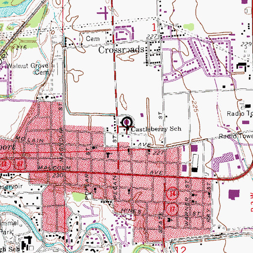 Topographic Map of Castleberry Elementary School, AR