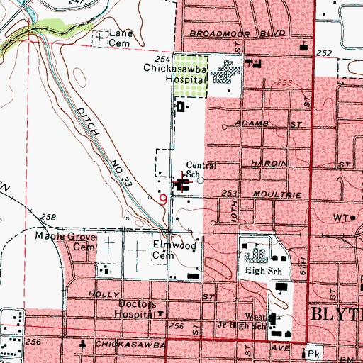 Topographic Map of Central Elementary School, AR