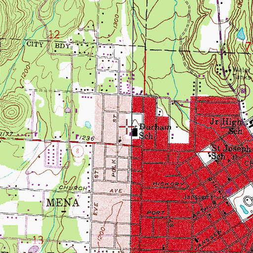 Topographic Map of Louise Durham Elementary School, AR