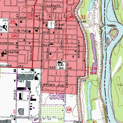 Topographic Map of East Elementary School, AR