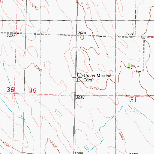 Topographic Map of Union Mission Cemetery, NE