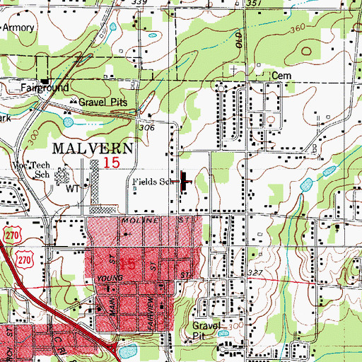 Topographic Map of Fields Elementary School (historical), AR