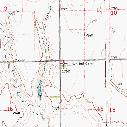 Topographic Map of United Cemetery, NE