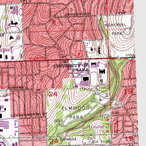 Topographic Map of University of Nebraska at Omaha - Dodge Campus, NE