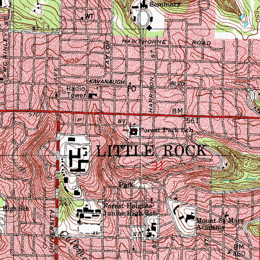 Topographic Map of Forest Park Elementary School, AR