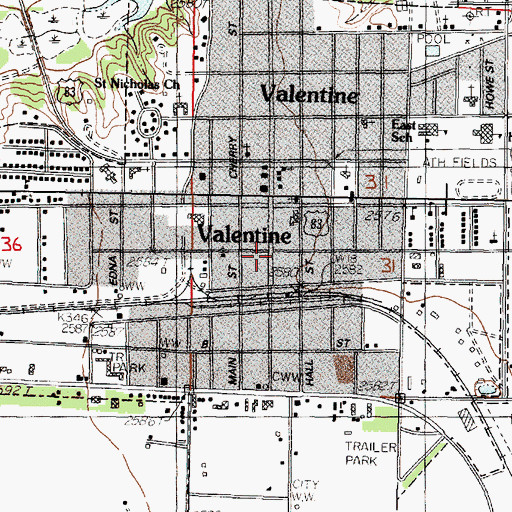 Topographic Map of Valentine, NE
