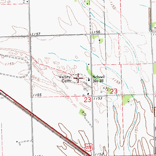 Topographic Map of Valley Cemetery, NE