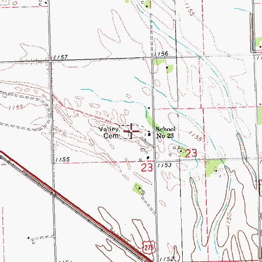 Topographic Map of Valley Cemetery, NE