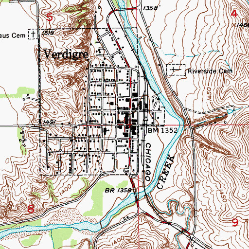 Topographic Map of Verdigre, NE
