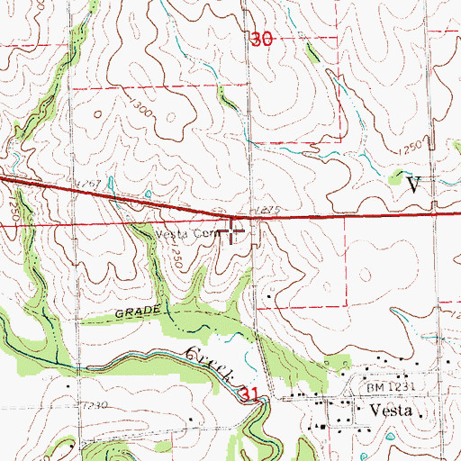 Topographic Map of Vesta Cemetery, NE