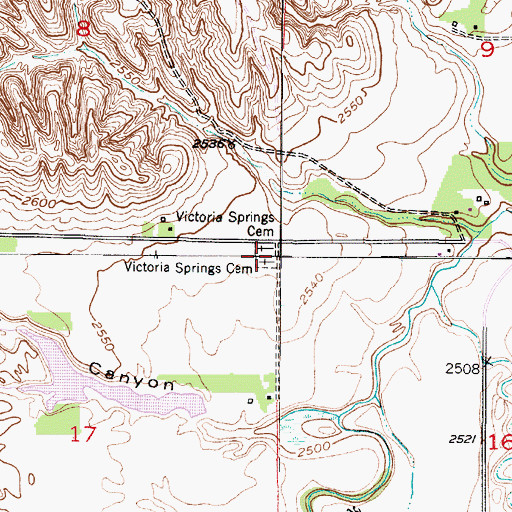 Topographic Map of Victoria Springs Cemetery, NE