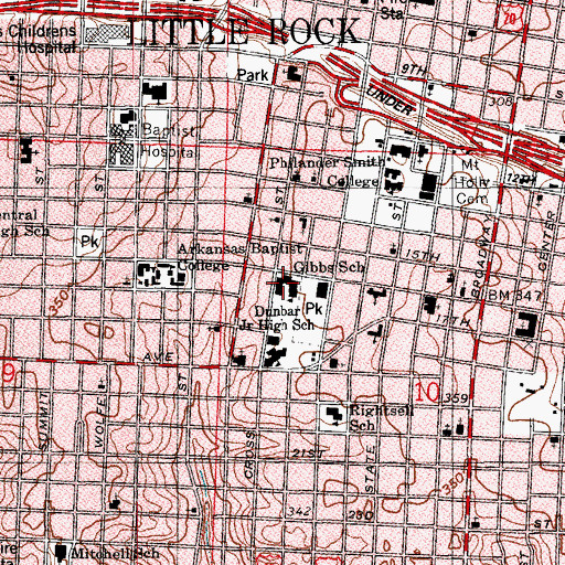 Topographic Map of Gibbs Magnet Elementary School, AR