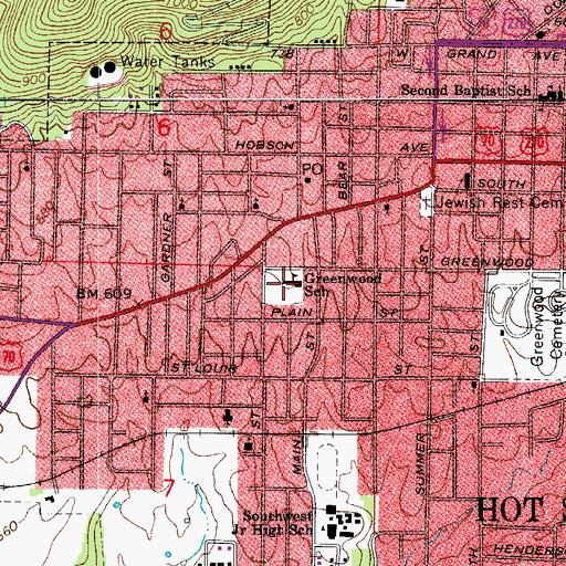 Topographic Map of Greenwood Elementary School, AR