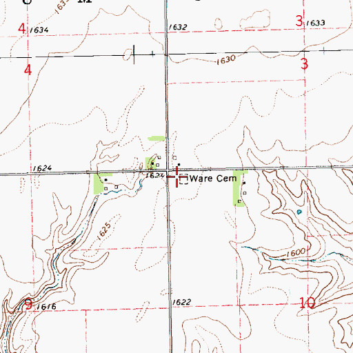 Topographic Map of Ware Cemetery, NE