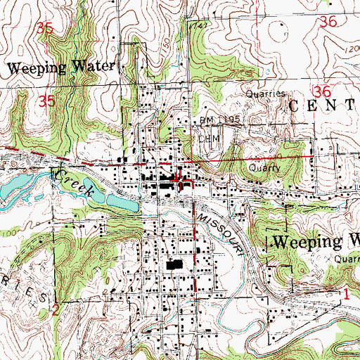 Topographic Map of Weeping Water, NE