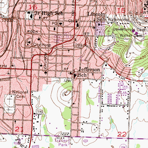 Topographic Map of Jefferson Elementary School, AR
