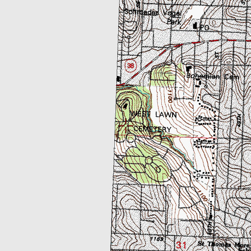 Topographic Map of Westlawn - Hillcrest Memorial Park, NE