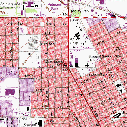 Topographic Map of West Lawn Elementary School, NE