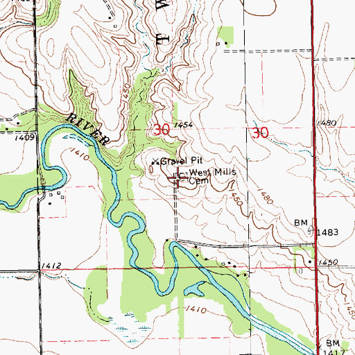 Topographic Map of West Mills Cemetery, NE