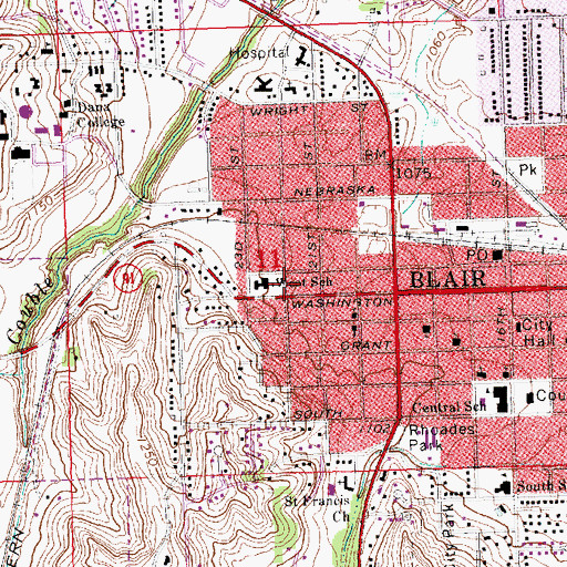 Topographic Map of Blair West Elementary School, NE